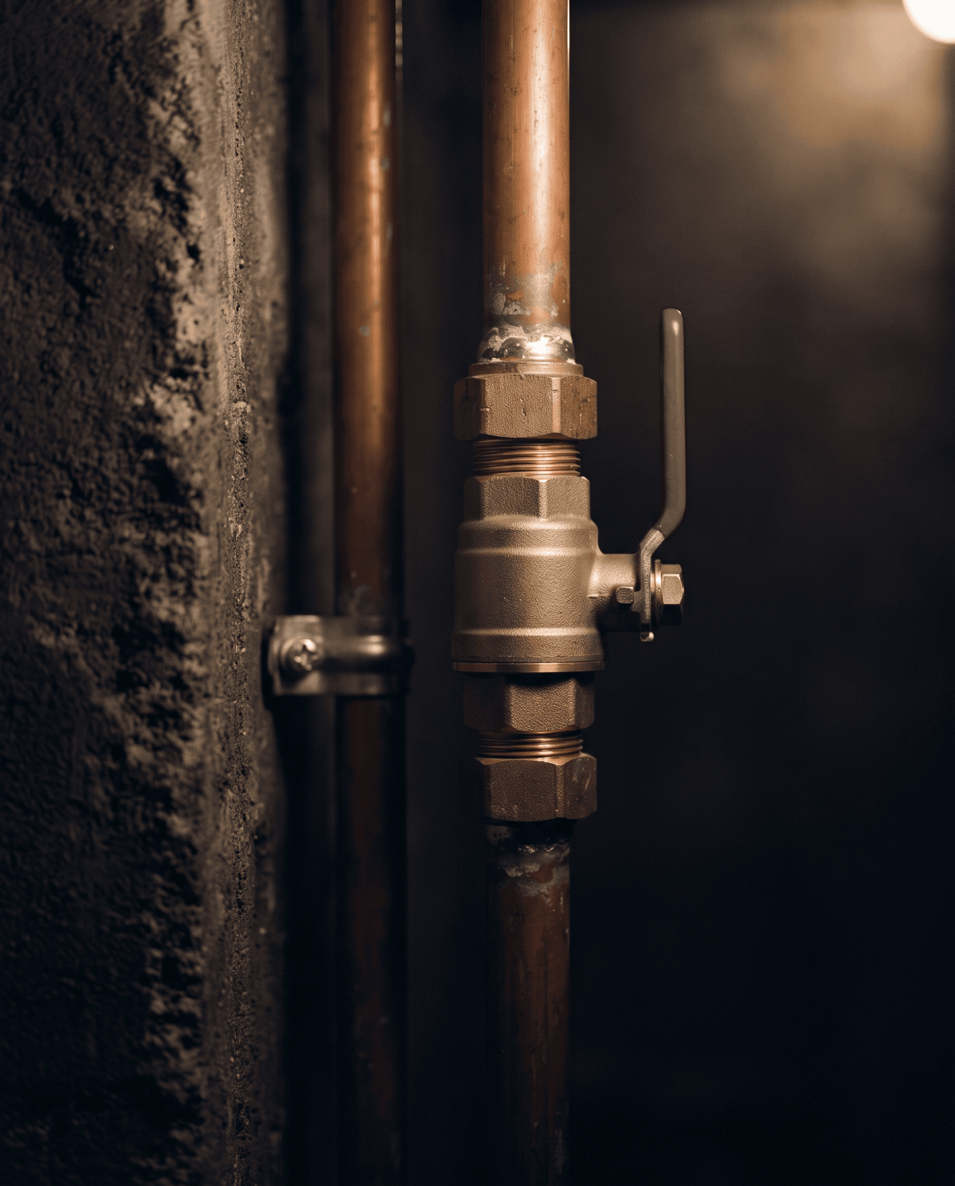 Valve à bille en laiton et raccords filetés sur tuyauterie de cuivre