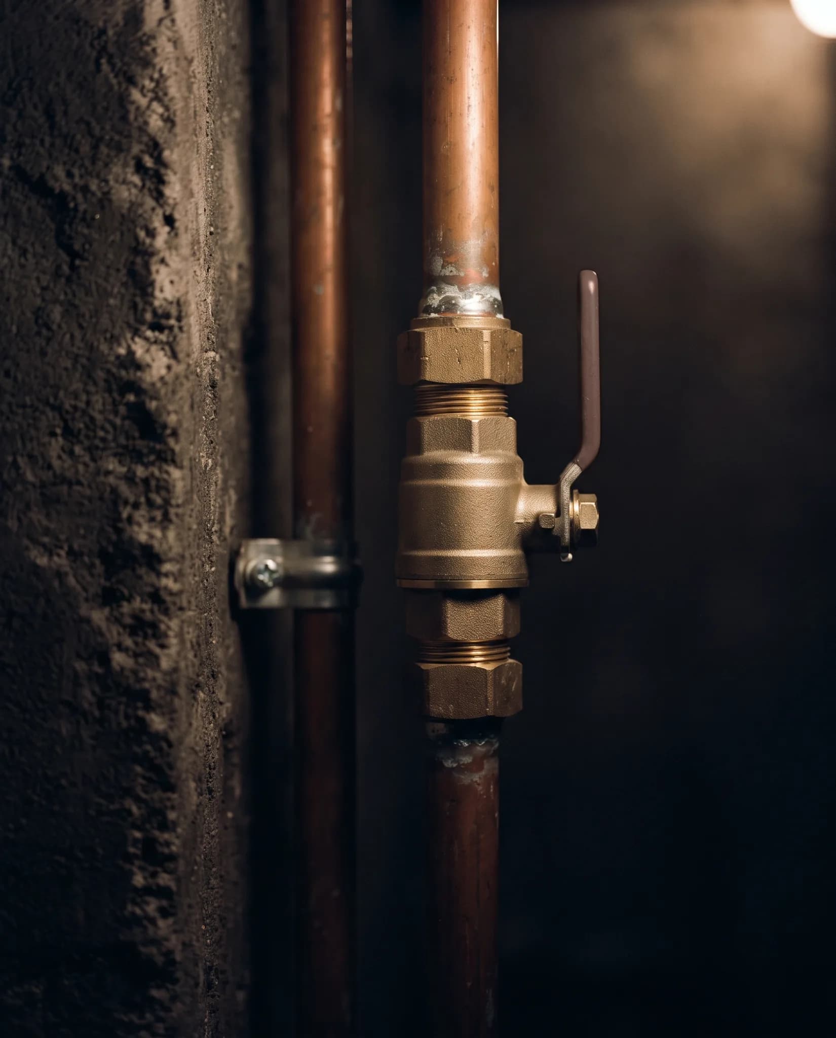Valve à bille en laiton et raccords filetés sur tuyauterie de cuivre